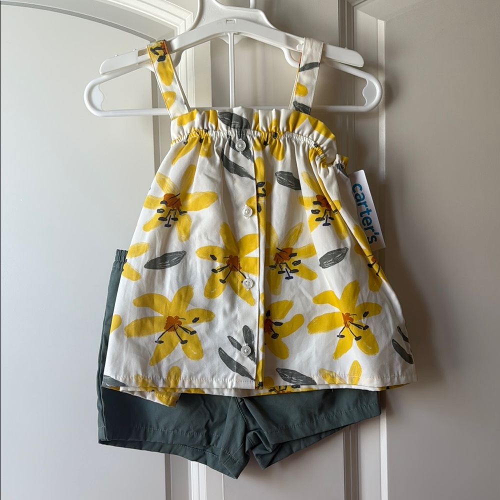 Carter's Kids Floral Top and Shorts Set - Yellow and Green NWT